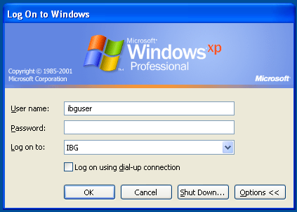 Windows XP login dialog