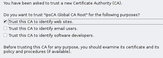 check the box for "Trust this CA to identify web sites."