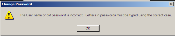 ''The username or old password is incorrect''
